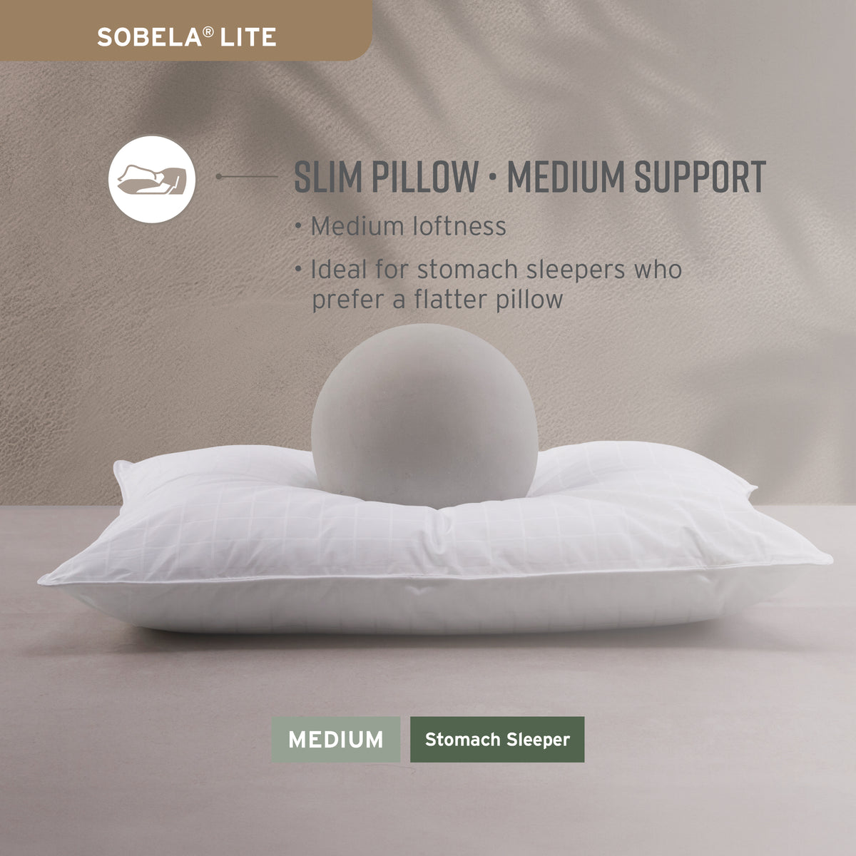Sobella Lite Pillow – Low Loft Comfort for Stomach Sleepers