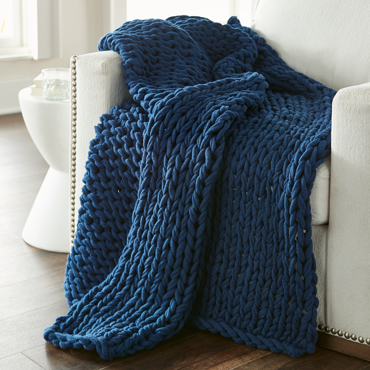 Chenille Blanket Chunky Knit Blue Throw Yarn Blanket Knitted Blue