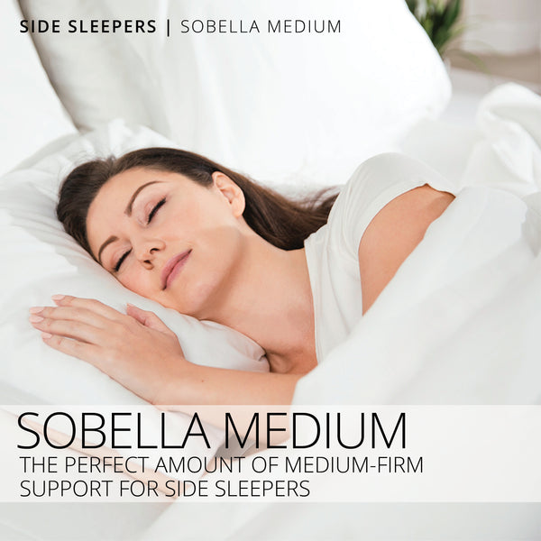 woman sleeping on her side on the sobella medium pillow