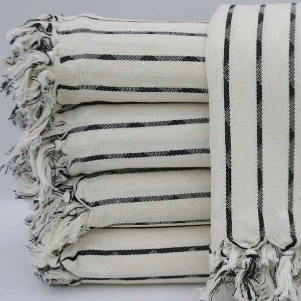 Turkish Beach Towel Black & White Stripe