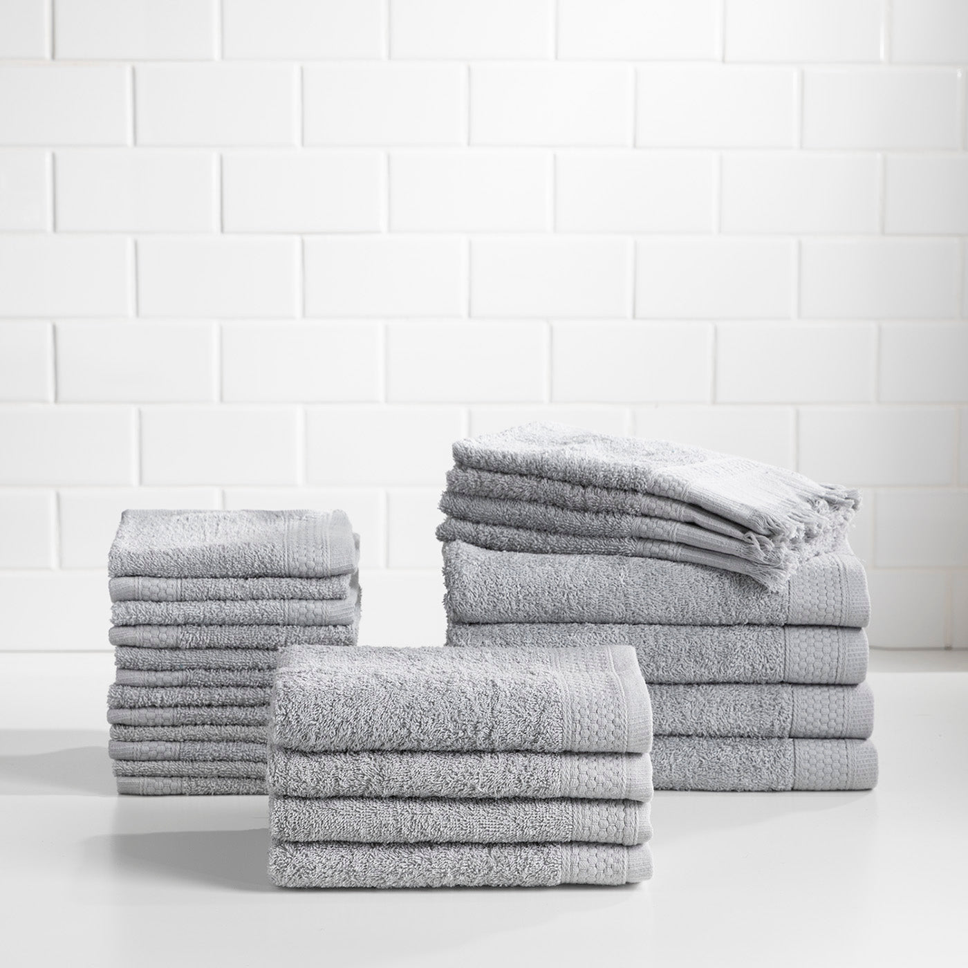 Sobel At Home 100% Cotton 24-Piece Bath Towel Set, Graphite Gray
